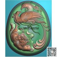 椭圆牡丹双凤挂件精雕图jdp灰度图bmp电脑雕刻凤穿牡丹牌子浮雕图数控雕刻机图素材