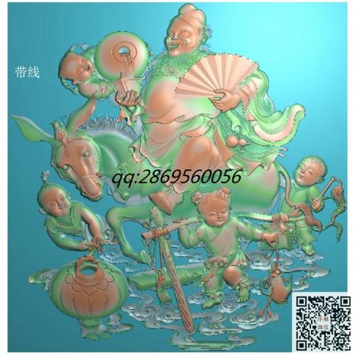 钟馗童子带线精雕图运财招财童子挂件牌子jdp灰度图bmp电脑雕刻浮雕图数控雕刻机图素材