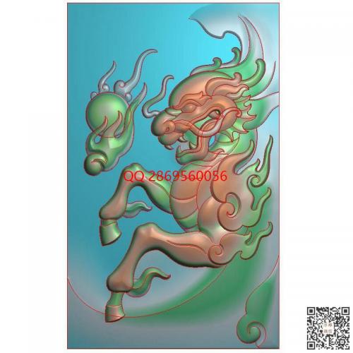 麒麟玉雕46牌带线精雕图麒麟戏珠牌子jdp灰度图bmp电脑雕刻浮雕图数控雕刻机图素材