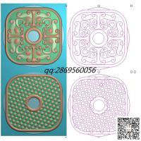 四兽面牌子精雕图jdp灰度图方形兽头双面兽牌仿古兽牌bmp电脑雕刻浮雕图数控雕刻机图素材