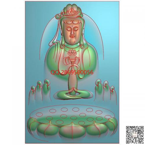 0元送图试拍商品莲池听法观音46牌带线精雕图jdp灰度图bmp电脑雕刻浮雕图数控雕刻机图素材