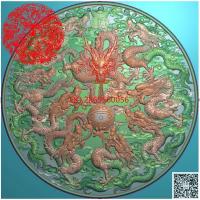 圆形九龙图挂屏精雕图九龙戏珠圆盘挂匾圆龙jdp灰度图bmp电脑雕刻浮雕图数控雕刻机图素材