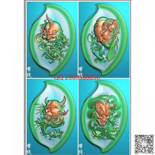 魔鬼头像挂件玉雕鬼头挂件精雕图jdp灰度图恶鬼牌子bmp电脑雕刻浮雕图数控雕刻机图素材