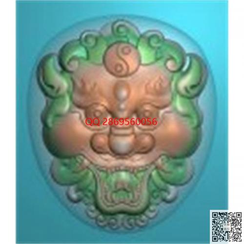 玉雕仿古八卦乾坤兽头精雕图jdp灰度图仿古兽牌bmp电脑雕刻浮雕图数控雕刻机图素材