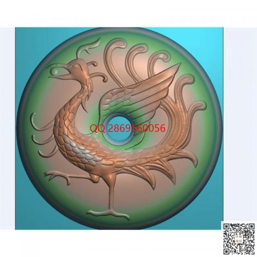 圆形凤凰神兽朱雀平安扣圆牌精雕图jdp灰度图bmp电脑雕刻浮雕图数控雕刻机图素材