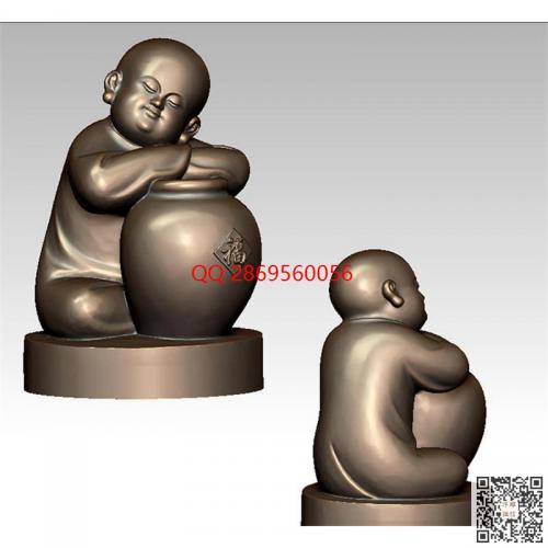 stl圆雕图抱坛子小和尚3d打印三维立体模型小佛小沙弥摆件电脑雕刻浮雕图数控雕刻机图素材
