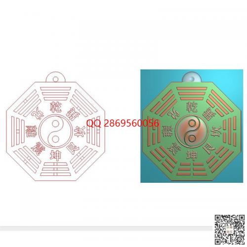 多边形八卦挂件带线精雕图jdp乾坤八卦挂坠灰度图bmp电脑雕刻浮雕图数控雕刻机图素材
