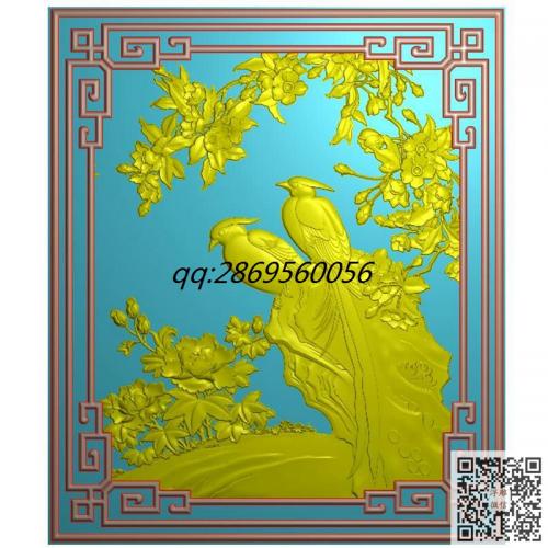 花鸟柜子门板精雕图仿古花鸟柜子jdp灰度图bmp电脑雕刻浮雕图数控雕刻机图素材