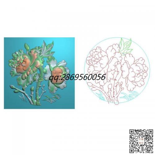 圆形牡丹花挂件精雕图jdp牡丹花玉佩玉牌灰度图bmp电脑雕刻浮雕图数控雕刻机图素材