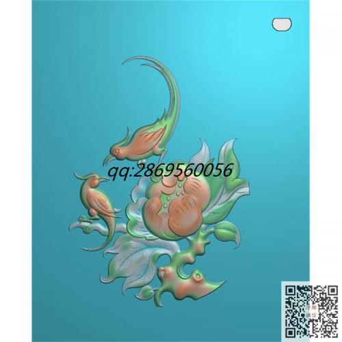 双鸟喜上眉梢挂件精雕图jdp花开富贵牡丹花牌子灰度图bmp电脑雕刻浮雕图数控雕刻机图素材