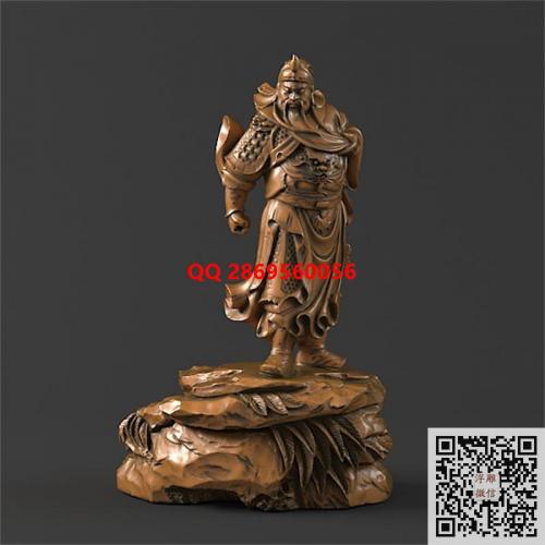 关公站磐石圆雕图关公站像摆件圆雕图stl三维立体模型电脑雕刻浮雕图数控雕刻机图素材