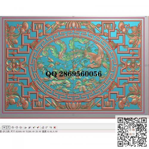 镂空凤凰葫芦花格屏风精雕图jdp灰度图bmp电脑雕刻浮雕图数控雕刻机图素材