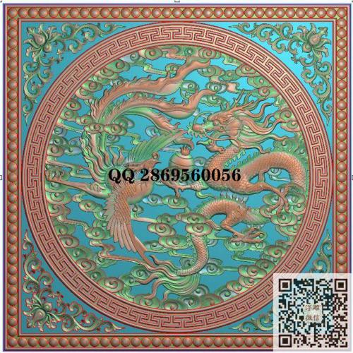 回纹珠边框洋花角花龙凤戏珠祥云门板背板精雕图jdp灰度图bmp电脑雕刻浮雕图数控雕刻机图素材