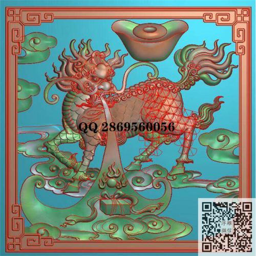 砖雕元宝祥云麒麟门板精雕图jdp灰度图bmp电脑雕刻浮雕图数控雕刻机图素材