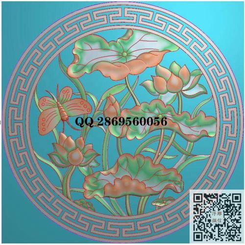 回纹荷花蝴蝶花鸟门板挂匾背板精雕图jdp灰度图bmp电脑雕刻浮雕图数控雕刻机图素材