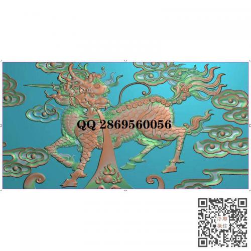 麒麟祥云门板背板精雕图jdp灰度图bmp电脑雕刻浮雕图数控雕刻机图素材