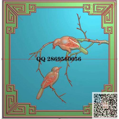 檀雕花鸟门板背板屏风挂屏精雕图jdp灰度图bmp电脑雕刻浮雕图数控雕刻机图素材