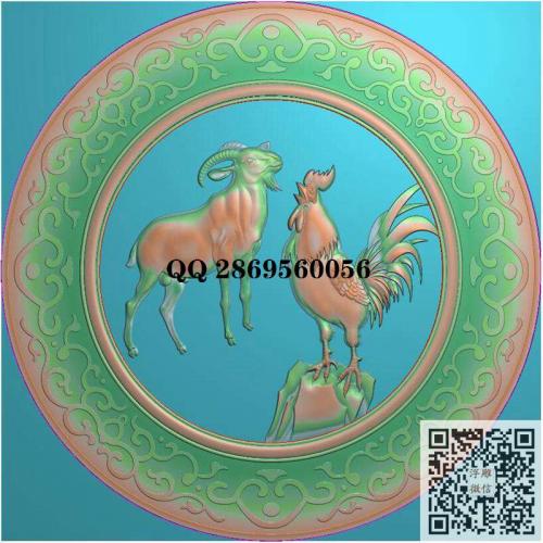 圆洋花边框生肖鸡羊圆盘精雕图jdp灰度图bmp电脑雕刻浮雕图数控雕刻机图素材