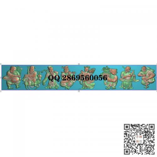 横向八仙人物横板横梁底板围板精雕图jdp灰度图bmp电脑雕刻浮雕图数控雕刻机图素材