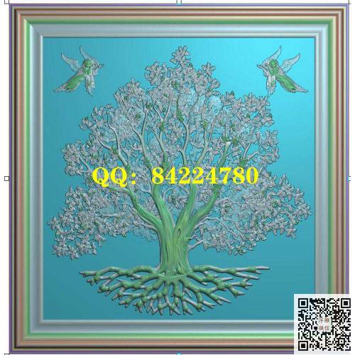 一棵大树挂屏天使大树挂匾精雕图jdp灰度图bmp电脑雕刻浮雕图数控雕刻机图素材