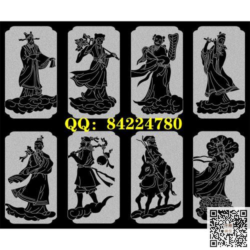 石雕线条八仙过海线条文泰矢量图八仙人物线雕电脑雕刻浮雕图数控雕刻机图素材
