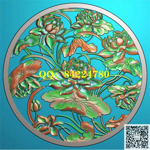 圆形镂空荷花挂屏石雕荷花圆挂匾精雕图jdp灰度图bmp电脑雕刻浮雕图数控雕刻机图素材