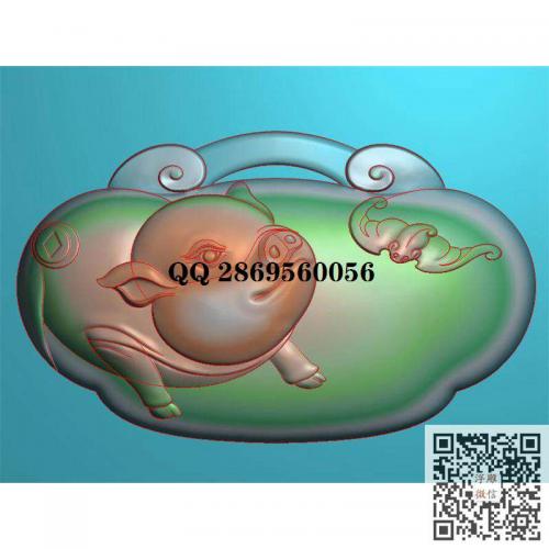 蝙蝠铜钱生肖猪玉雕玉牌挂件精雕图jdp灰度图bmp电脑雕刻浮雕图数控雕刻机图素材