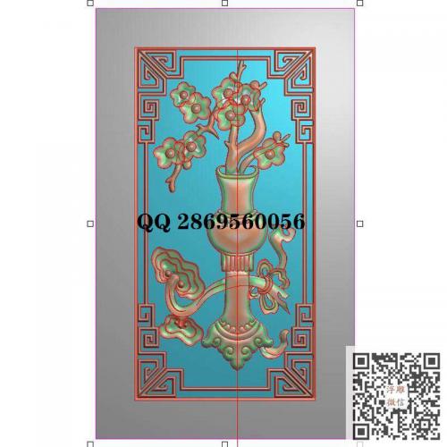 梅花花瓶灵芝如意博古门板背板围板精雕图jdp灰度图bmp电脑雕刻浮雕图数控雕刻机图素材
