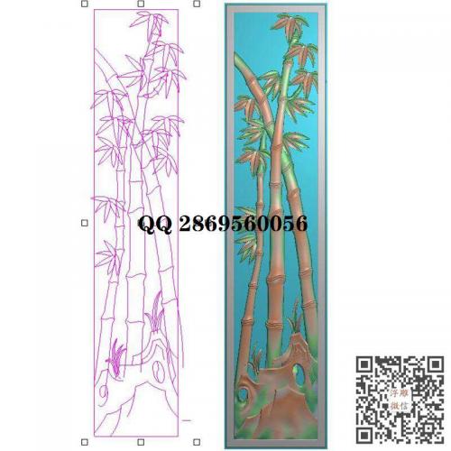 竖石雕竹子竹花节节高升门板背板精雕图jdp灰度图bmp电脑雕刻浮雕图数控雕刻机图素材