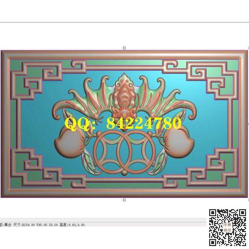 蝙蝠铜钱寿桃围板蝙蝠桃子门板精雕图jdp灰度图bmp电脑雕刻浮雕图数控雕刻机图素材