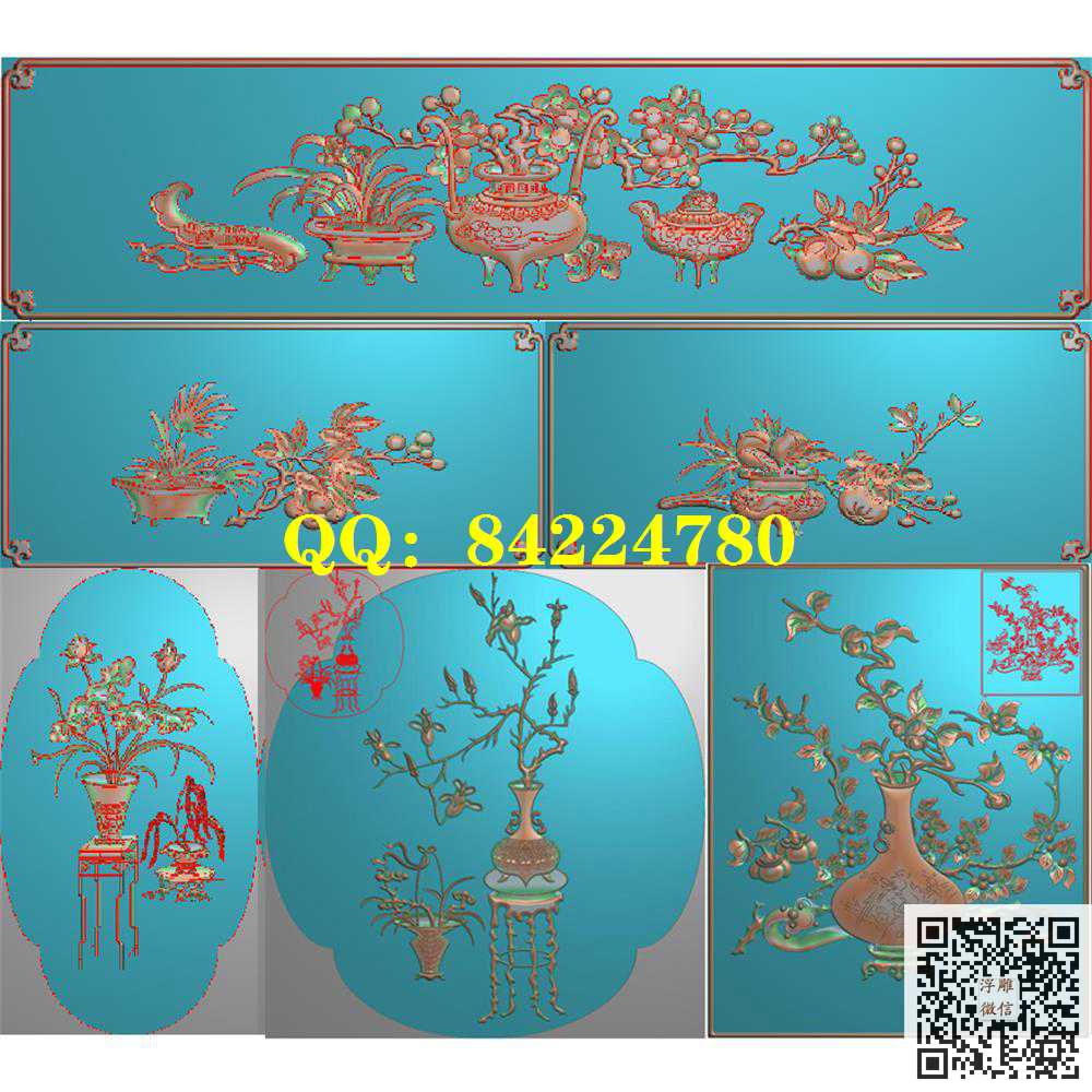 5.5COYP博古花瓶精雕图灰度图浮雕 5.5COYP博古花瓶精雕图灰度图浮雕