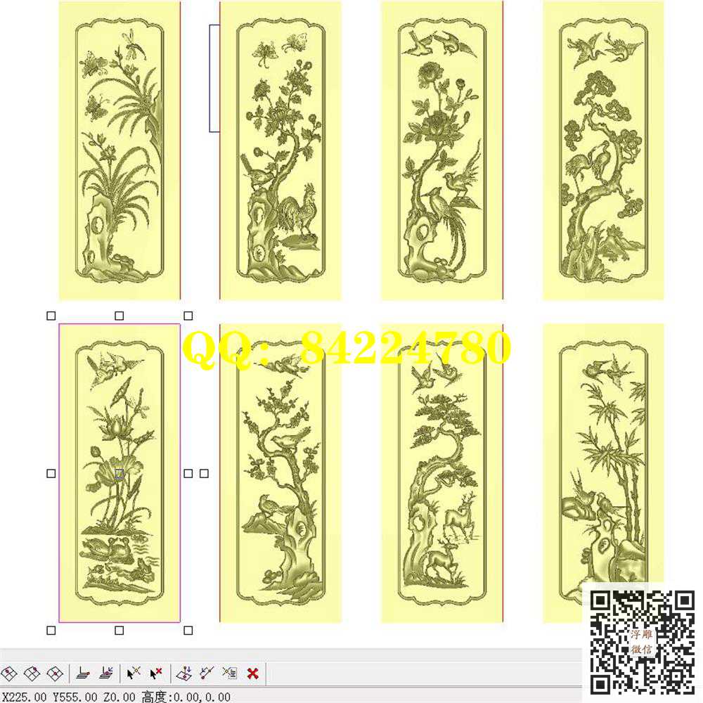 8张花鸟竖板精雕图灰度图浮雕图 8张花鸟竖板精雕图灰度图浮雕图