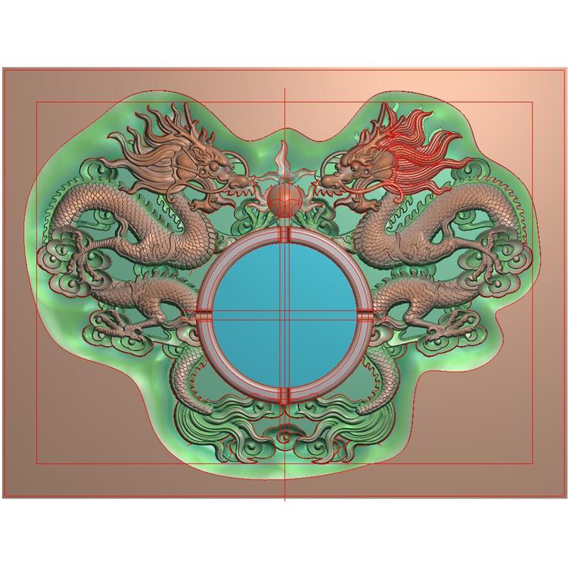 烟灰缸双龙仿古龙烟灰缸雕花精雕图jdp灰度图bmp电脑雕刻浮雕图数控