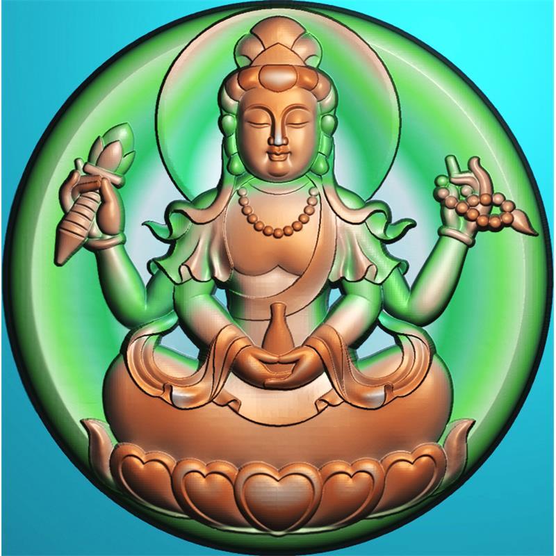 图圆形藏式四臂菩萨挂件jdp灰度图bmp电脑雕刻浮雕图数控雕刻机图素材